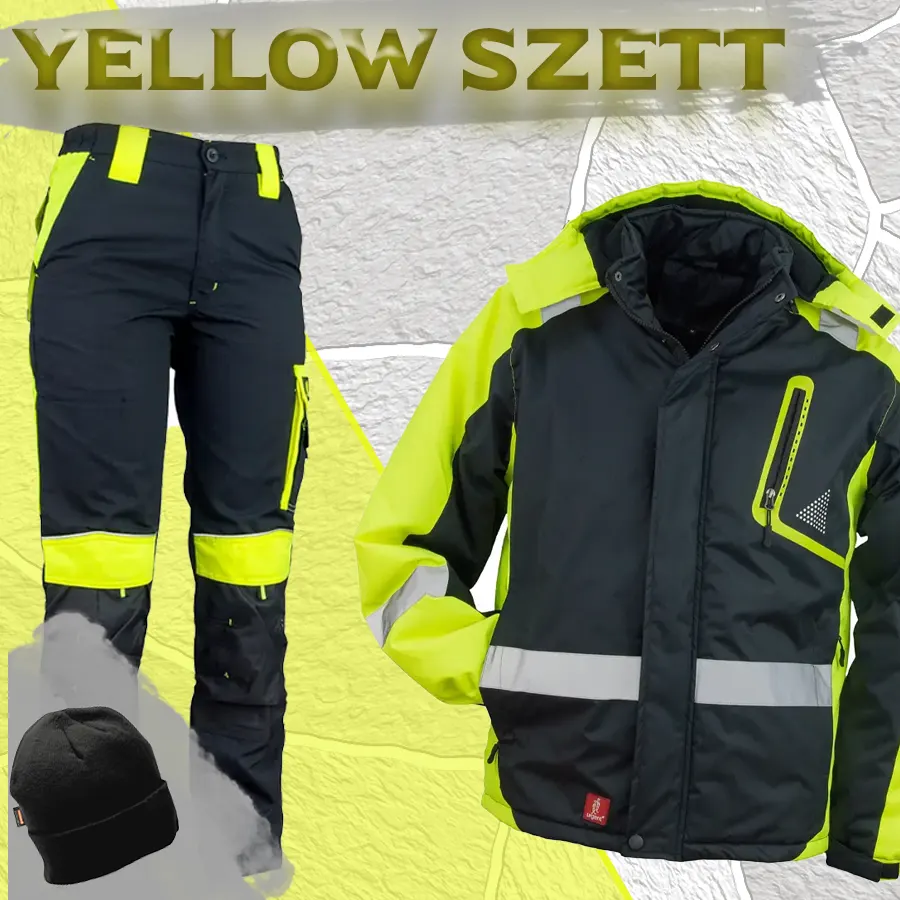 Yellow Munkaruha szett - Derekas munkásnadrág + téli kabát + sapka